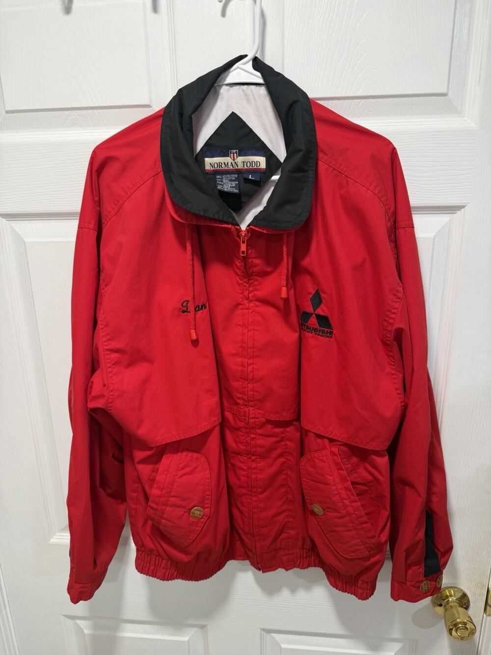 Vintage Norman Todd Mitsubishi Forklift Jacket Red L Dan Name Patch Uniform